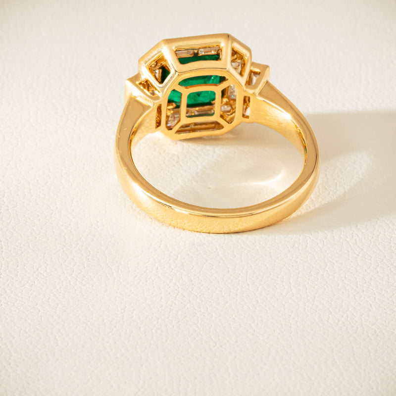 18ct Yellow Gold 1.30ct Emerald & Diamond Magritte Ring - Ring - Walker & Hall