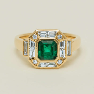 18ct Yellow Gold 1.30ct Emerald & Diamond Magritte Ring - Ring - Walker & Hall