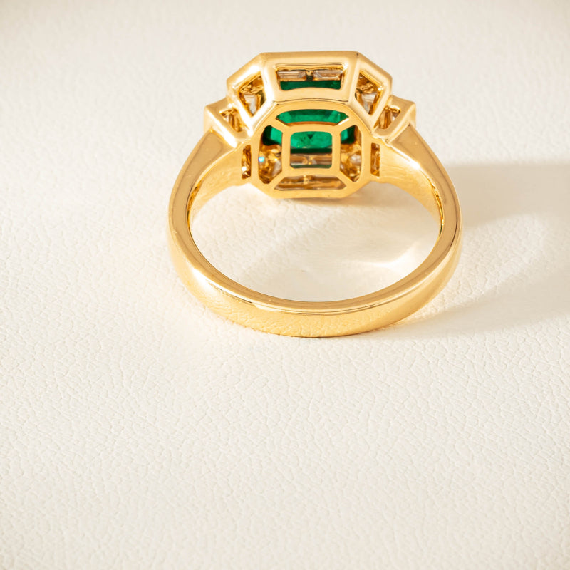 18ct Yellow Gold 1.30ct Emerald & Diamond Magritte Ring - Ring - Walker & Hall