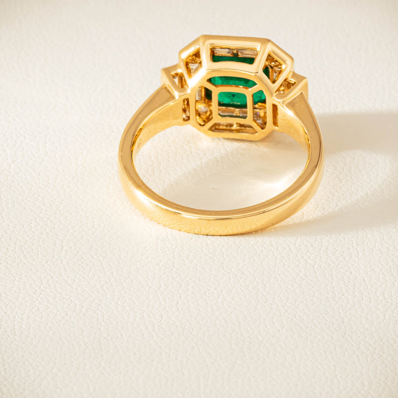 18ct Yellow Gold 1.30ct Emerald & Diamond Magritte Ring - Ring - Walker & Hall