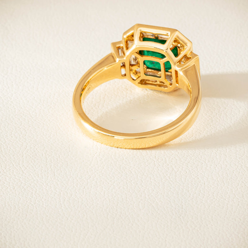 18ct Yellow Gold 1.30ct Emerald & Diamond Magritte Ring - Ring - Walker & Hall