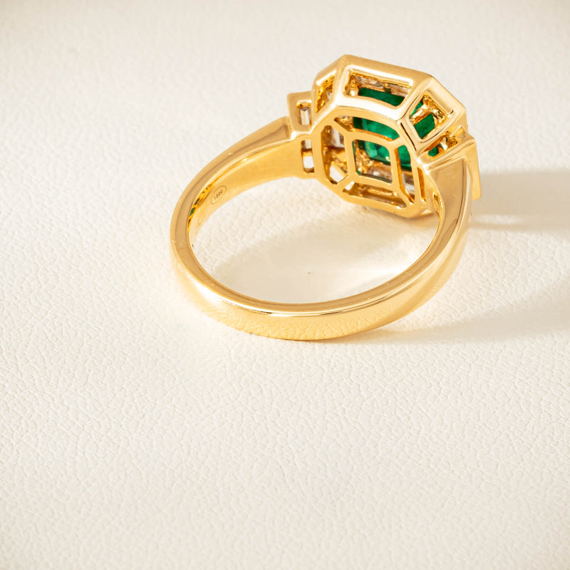 18ct Yellow Gold 1.30ct Emerald & Diamond Magritte Ring - Ring - Walker & Hall