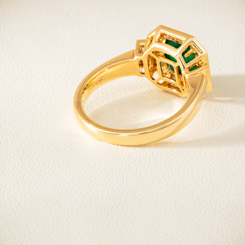 18ct Yellow Gold 1.30ct Emerald & Diamond Magritte Ring - Ring - Walker & Hall