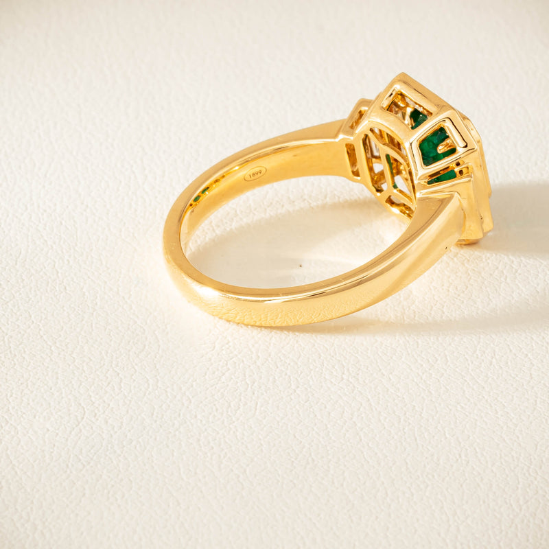 18ct Yellow Gold 1.30ct Emerald & Diamond Magritte Ring - Ring - Walker & Hall
