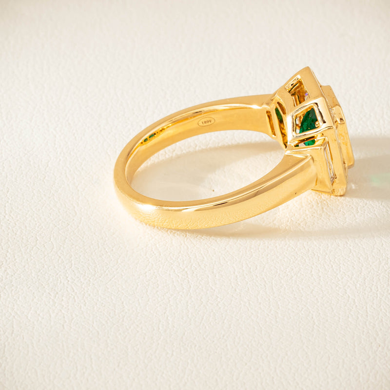 18ct Yellow Gold 1.30ct Emerald & Diamond Magritte Ring - Ring - Walker & Hall