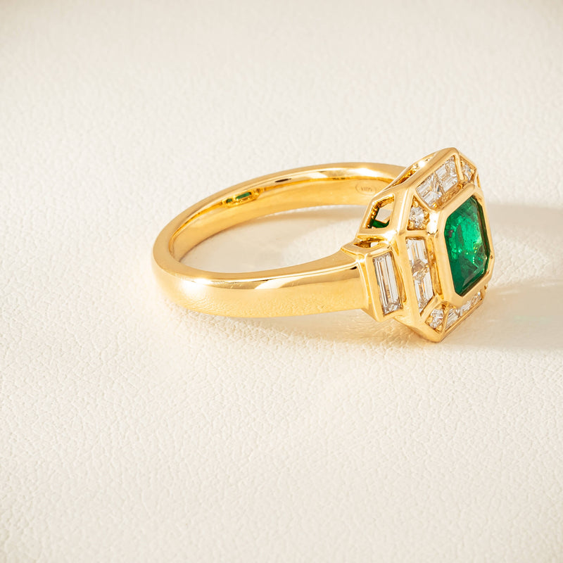 18ct Yellow Gold 1.30ct Emerald & Diamond Magritte Ring - Ring - Walker & Hall