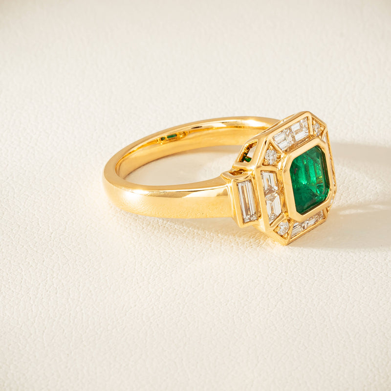 18ct Yellow Gold 1.30ct Emerald & Diamond Magritte Ring - Ring - Walker & Hall