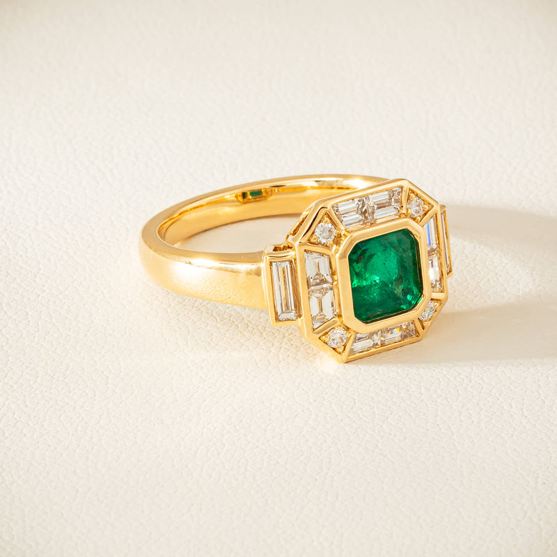 18ct Yellow Gold 1.30ct Emerald & Diamond Magritte Ring - Ring - Walker & Hall