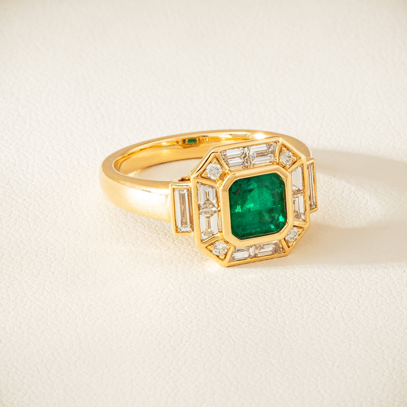 18ct Yellow Gold 1.30ct Emerald & Diamond Magritte Ring - Ring - Walker & Hall