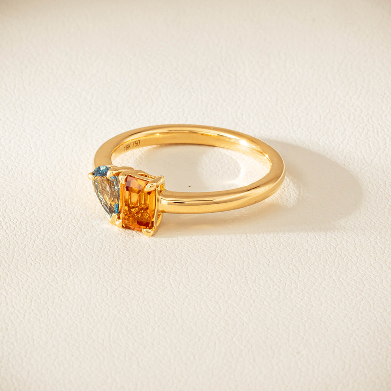 18ct Yellow Gold Citrine & Aquamarine Toi et Moi Ring - Ring - Walker & Hall