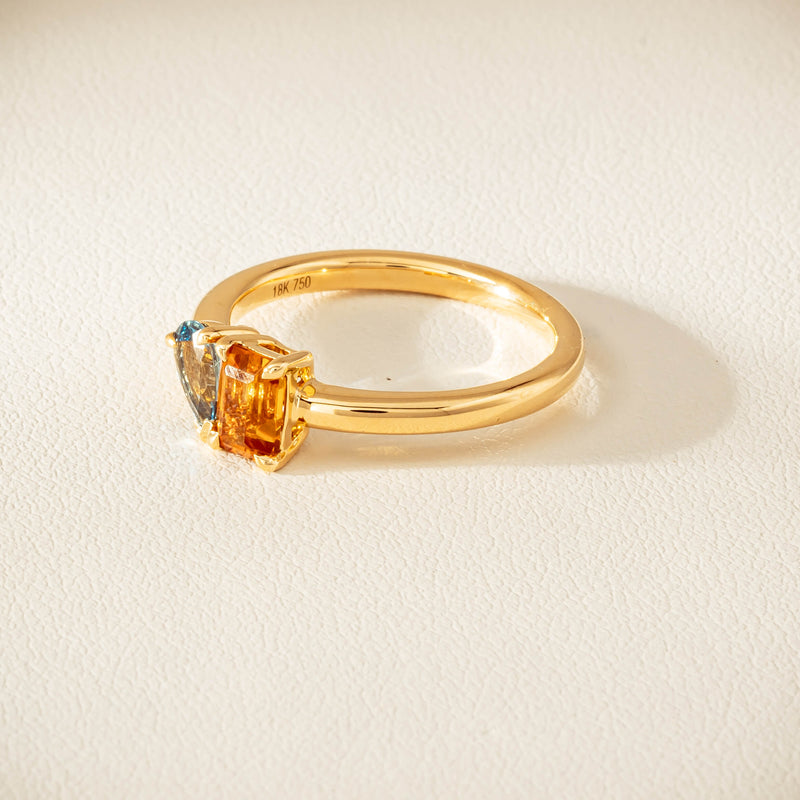 18ct Yellow Gold Citrine & Aquamarine Toi et Moi Ring - Ring - Walker & Hall