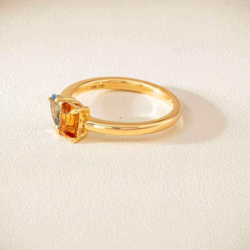 18ct Yellow Gold Citrine & Aquamarine Toi et Moi Ring - Ring - Walker & Hall