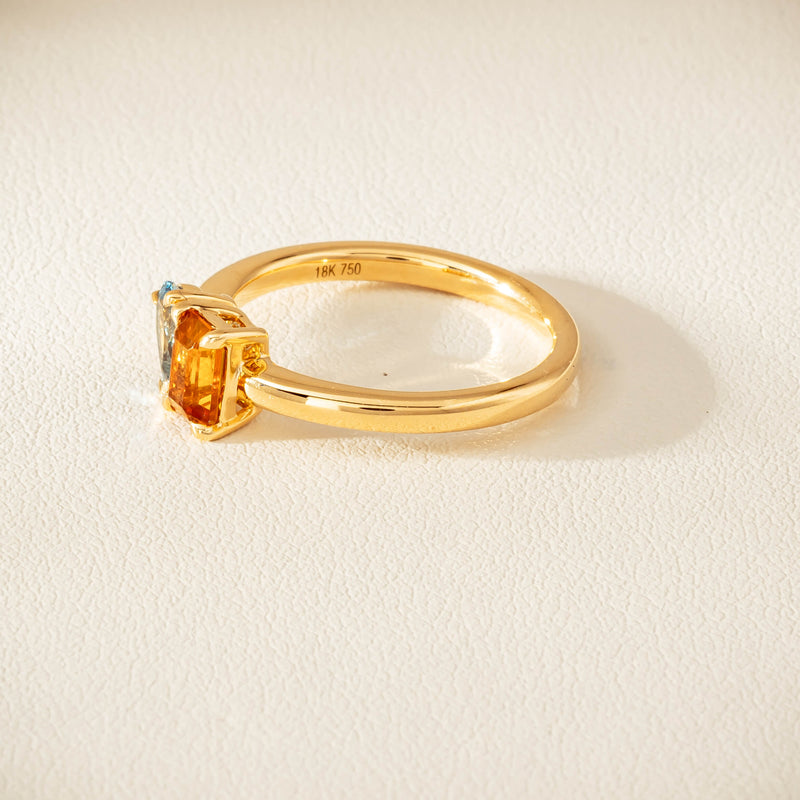 18ct Yellow Gold Citrine & Aquamarine Toi et Moi Ring - Ring - Walker & Hall