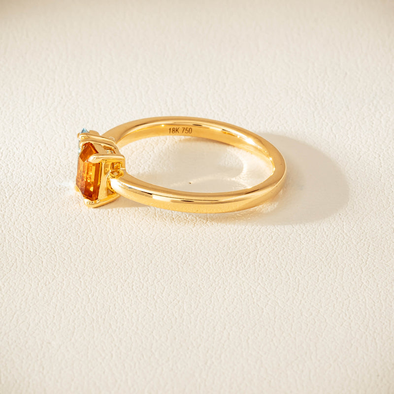 18ct Yellow Gold Citrine & Aquamarine Toi et Moi Ring - Ring - Walker & Hall