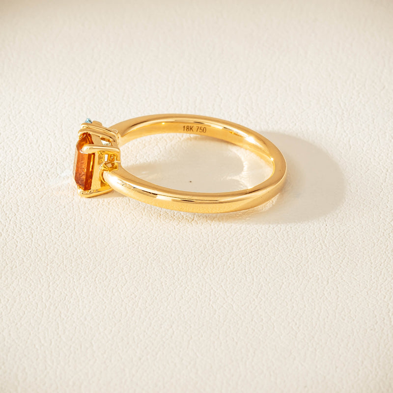 18ct Yellow Gold Citrine & Aquamarine Toi et Moi Ring - Ring - Walker & Hall