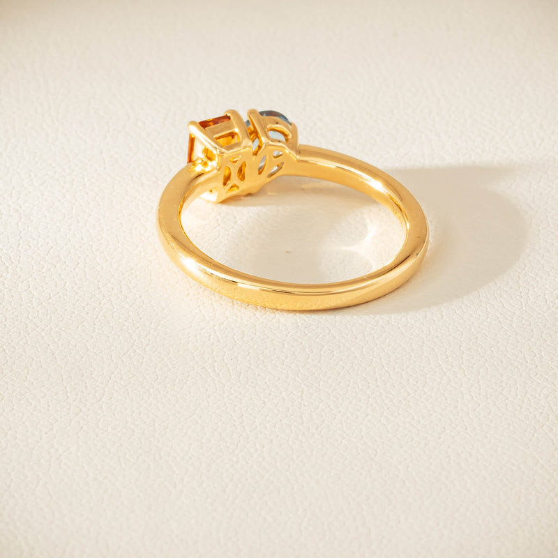 18ct Yellow Gold Citrine & Aquamarine Toi et Moi Ring - Ring - Walker & Hall