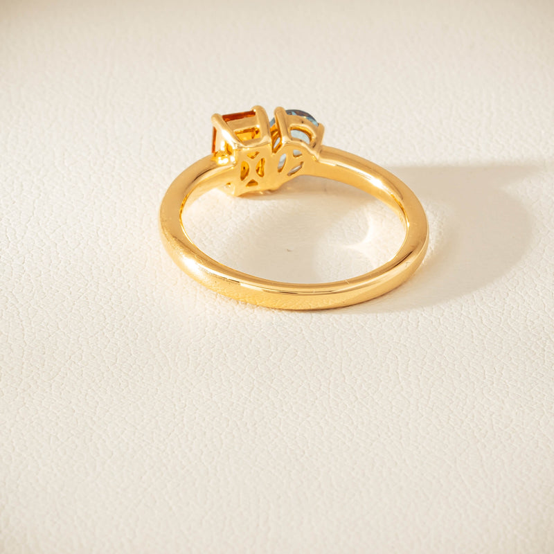 18ct Yellow Gold Citrine & Aquamarine Toi et Moi Ring - Ring - Walker & Hall