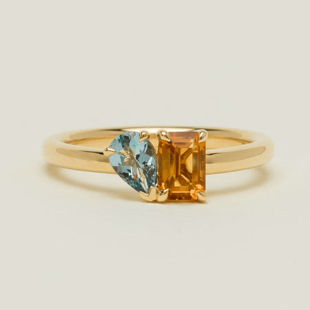18ct Yellow Gold Citrine & Aquamarine Toi et Moi Ring - Ring - Walker & Hall