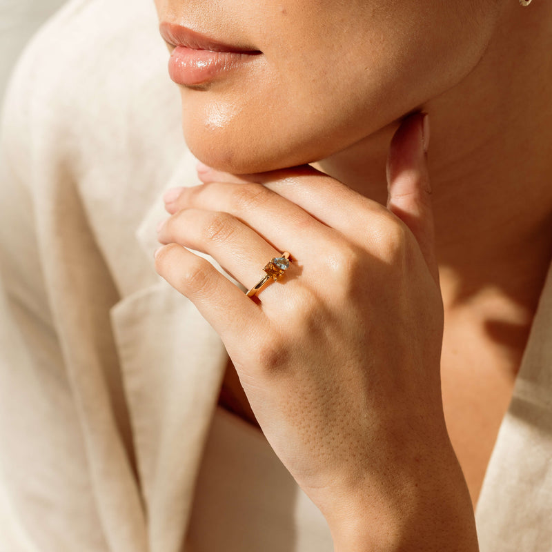 18ct Yellow Gold Citrine & Aquamarine Toi et Moi Ring - Ring - Walker & Hall