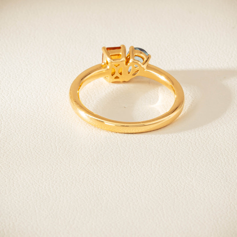 18ct Yellow Gold Citrine & Aquamarine Toi et Moi Ring - Ring - Walker & Hall