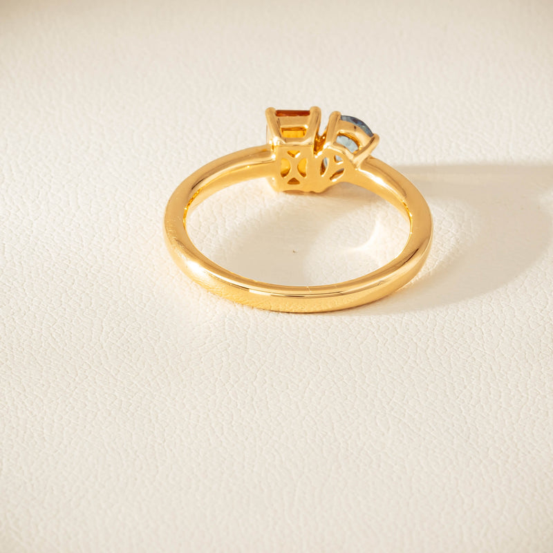 18ct Yellow Gold Citrine & Aquamarine Toi et Moi Ring - Ring - Walker & Hall