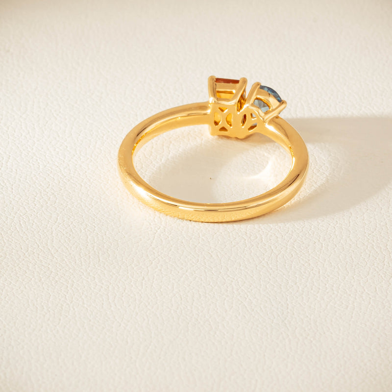 18ct Yellow Gold Citrine & Aquamarine Toi et Moi Ring - Ring - Walker & Hall