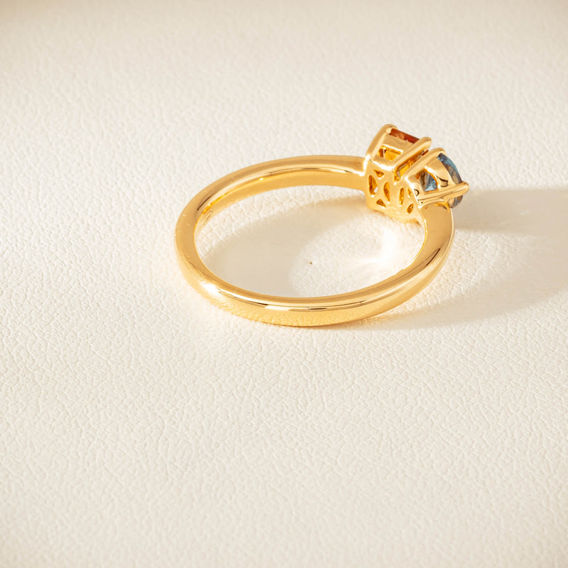 18ct Yellow Gold Citrine & Aquamarine Toi et Moi Ring - Ring - Walker & Hall