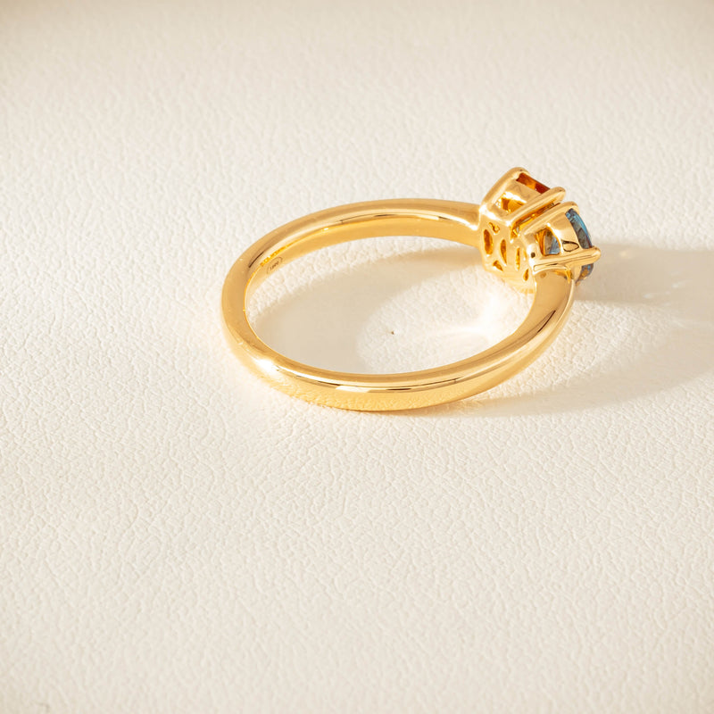18ct Yellow Gold Citrine & Aquamarine Toi et Moi Ring - Ring - Walker & Hall