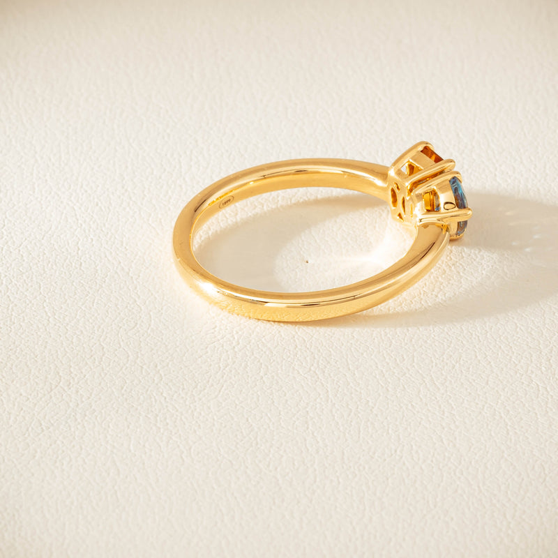 18ct Yellow Gold Citrine & Aquamarine Toi et Moi Ring - Ring - Walker & Hall