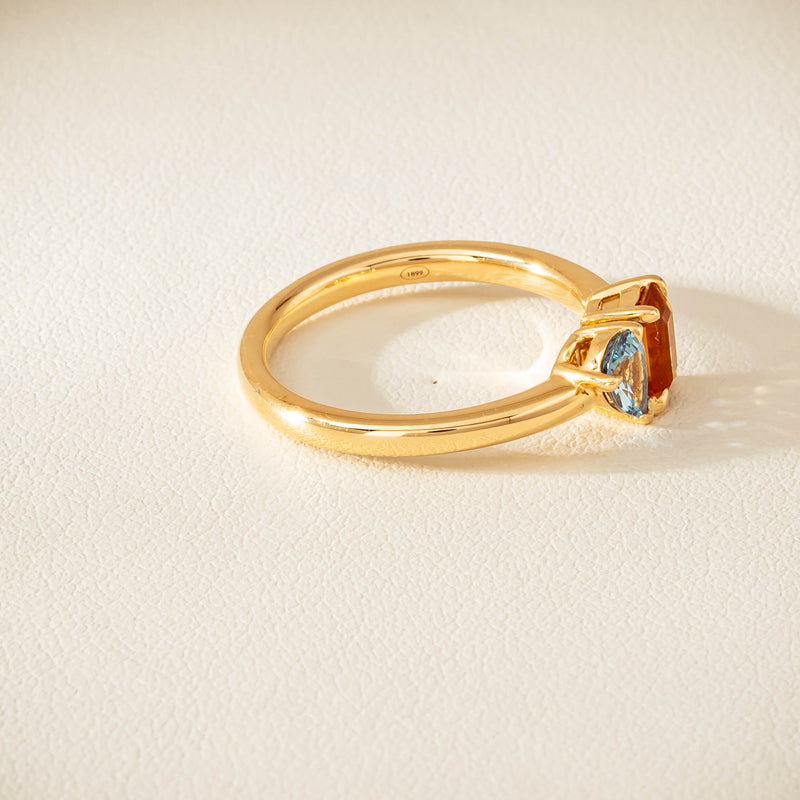 18ct Yellow Gold Citrine & Aquamarine Toi et Moi Ring - Ring - Walker & Hall