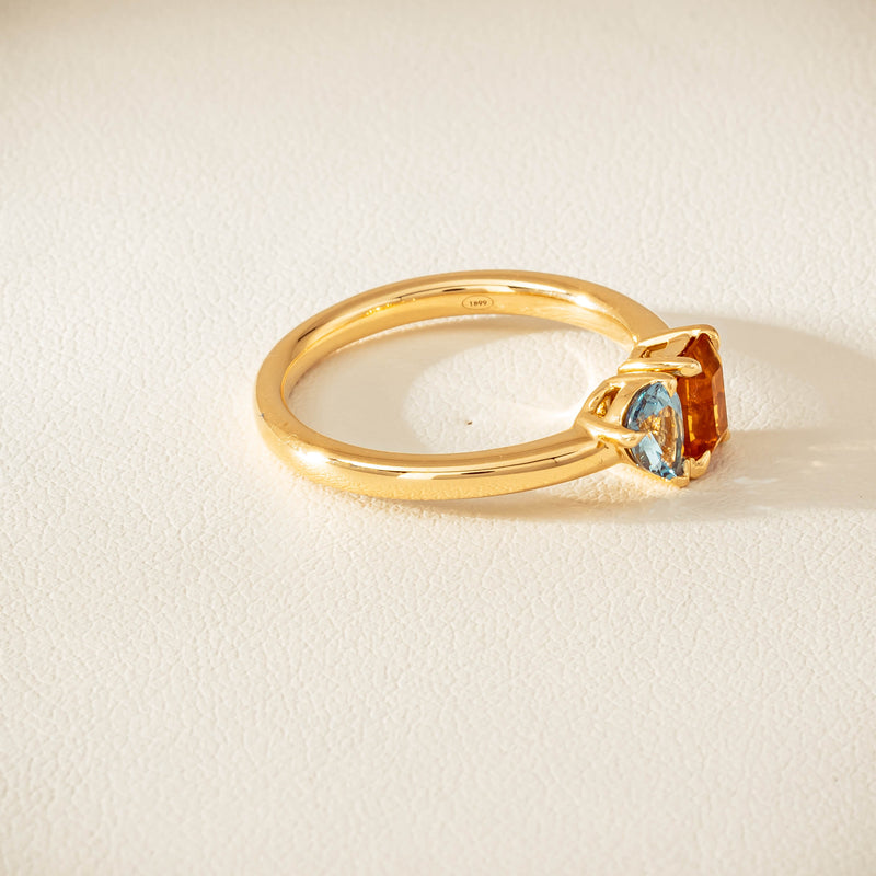 18ct Yellow Gold Citrine & Aquamarine Toi et Moi Ring - Ring - Walker & Hall