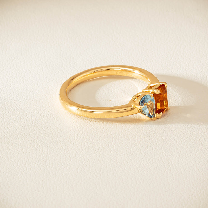 18ct Yellow Gold Citrine & Aquamarine Toi et Moi Ring - Ring - Walker & Hall