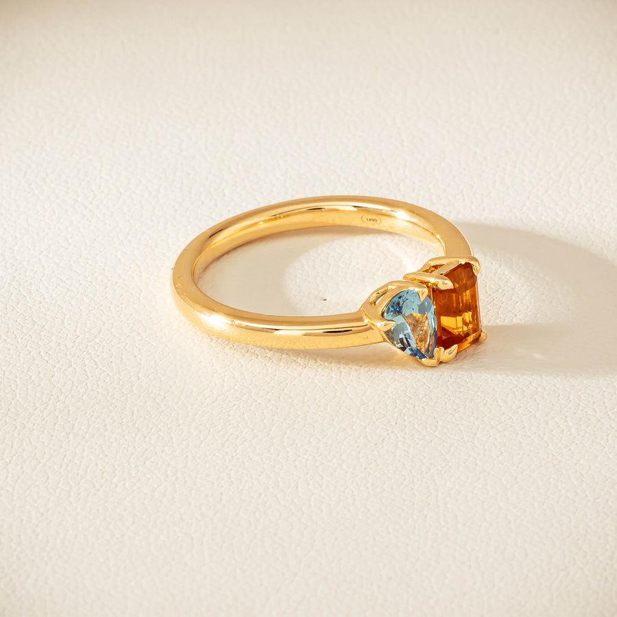 18ct Yellow Gold Citrine & Aquamarine Toi et Moi Ring - Ring - Walker & Hall