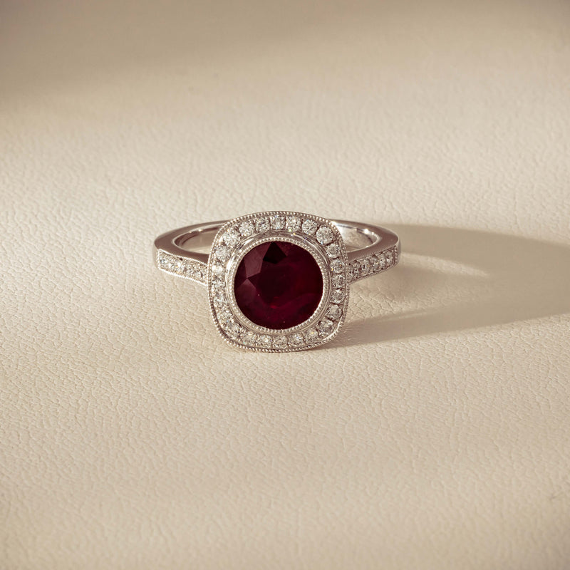 18ct White Gold 2.04ct Ruby & Diamond Cluster Ring - Ring - Walker & Hall