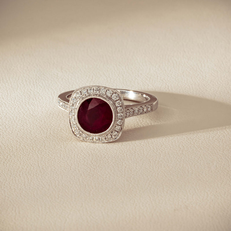 18ct White Gold 2.04ct Ruby & Diamond Cluster Ring - Ring - Walker & Hall