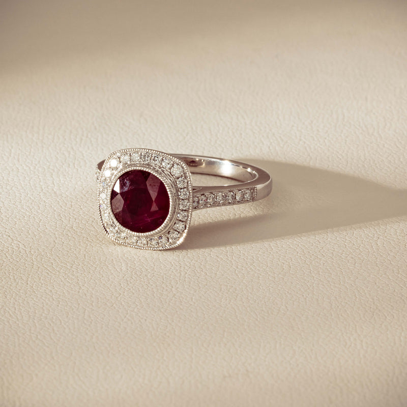 18ct White Gold 2.04ct Ruby & Diamond Cluster Ring - Ring - Walker & Hall