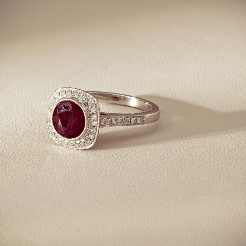 18ct White Gold 2.04ct Ruby & Diamond Cluster Ring - Ring - Walker & Hall