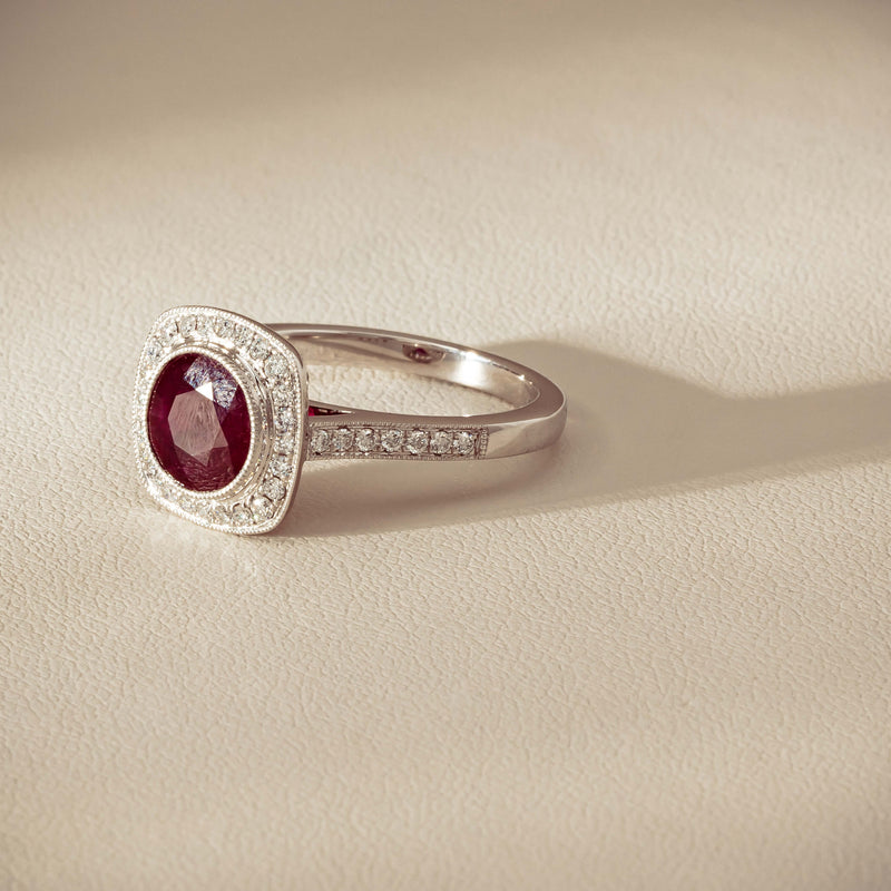 18ct White Gold 2.04ct Ruby & Diamond Cluster Ring - Ring - Walker & Hall