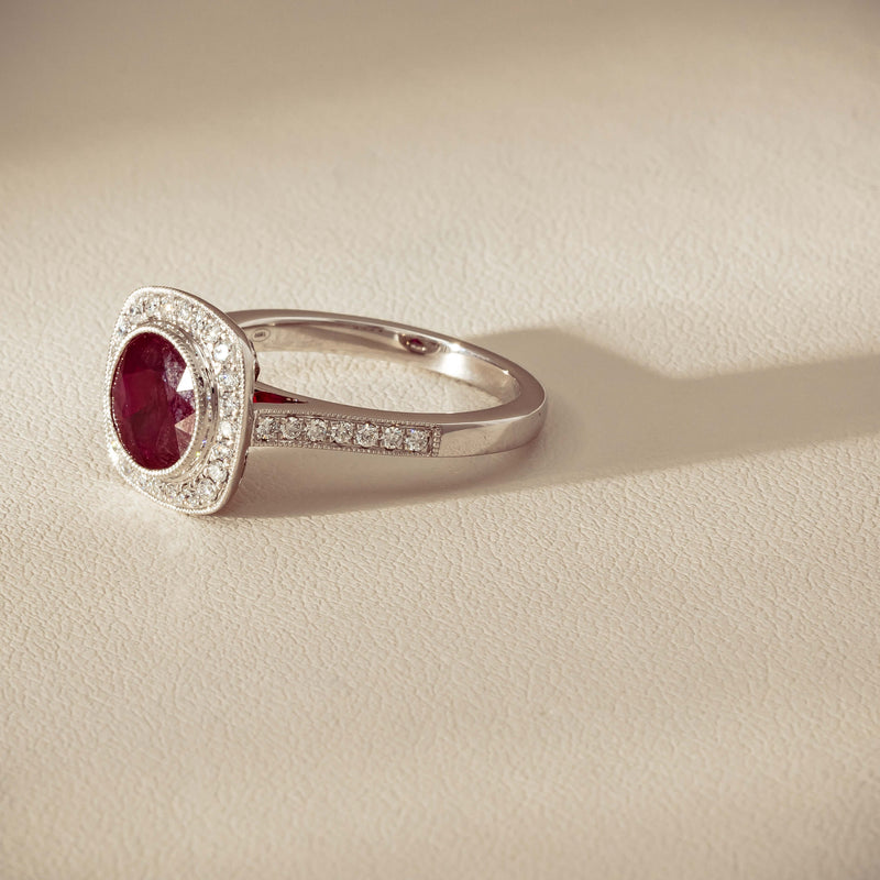 18ct White Gold 2.04ct Ruby & Diamond Cluster Ring - Ring - Walker & Hall