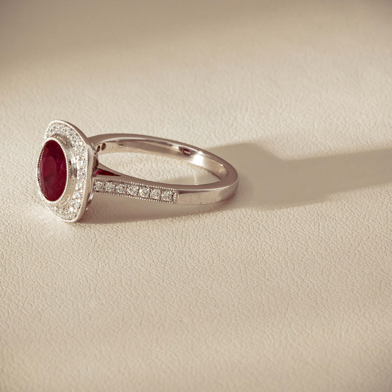 18ct White Gold 2.04ct Ruby & Diamond Cluster Ring - Ring - Walker & Hall