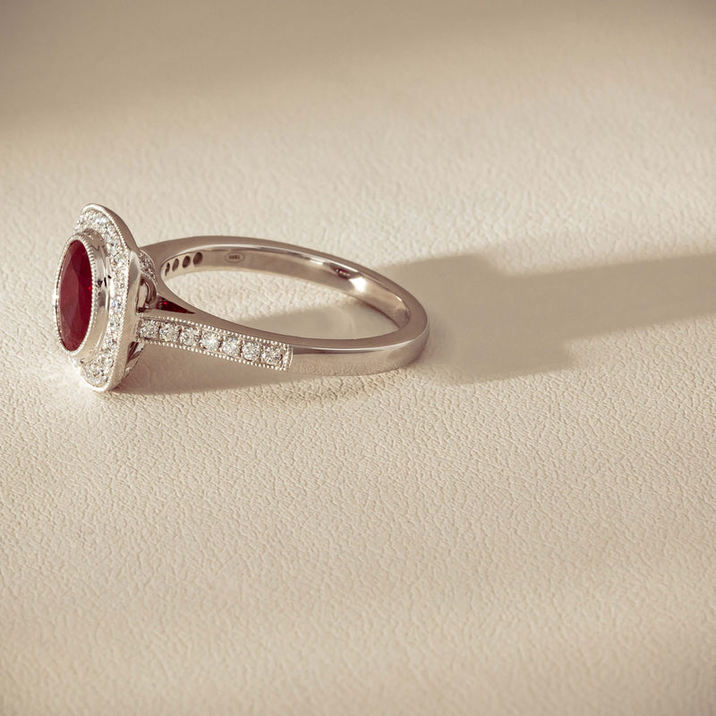 18ct White Gold 2.04ct Ruby & Diamond Cluster Ring - Ring - Walker & Hall