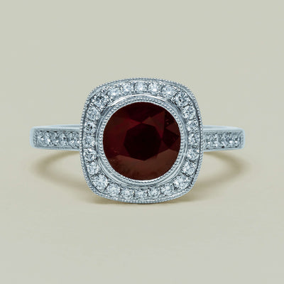 18ct White Gold 2.04ct Ruby & Diamond Cluster Ring - Ring - Walker & Hall