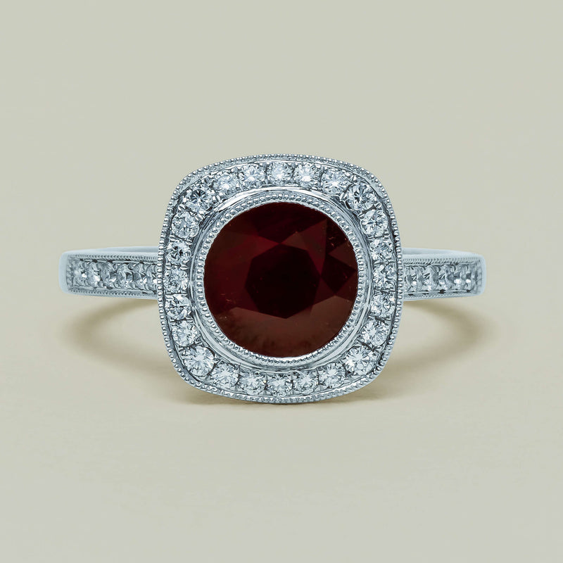 18ct White Gold 2.04ct Ruby & Diamond Cluster Ring - Ring - Walker & Hall