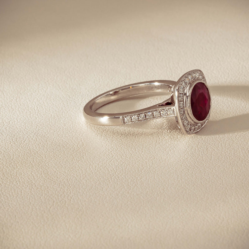 18ct White Gold 2.04ct Ruby & Diamond Cluster Ring - Ring - Walker & Hall