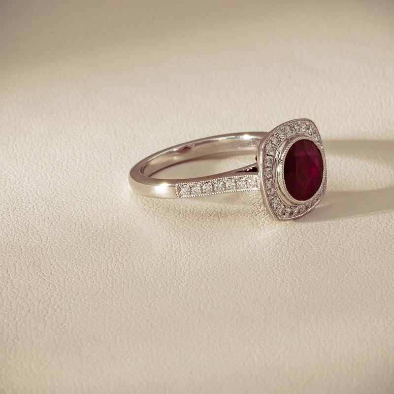 18ct White Gold 2.04ct Ruby & Diamond Cluster Ring - Ring - Walker & Hall