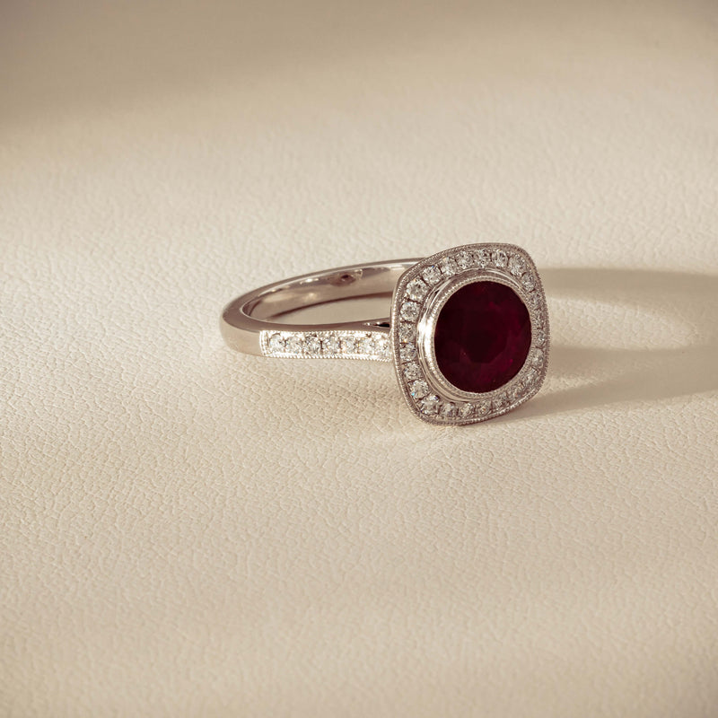 18ct White Gold 2.04ct Ruby & Diamond Cluster Ring - Ring - Walker & Hall