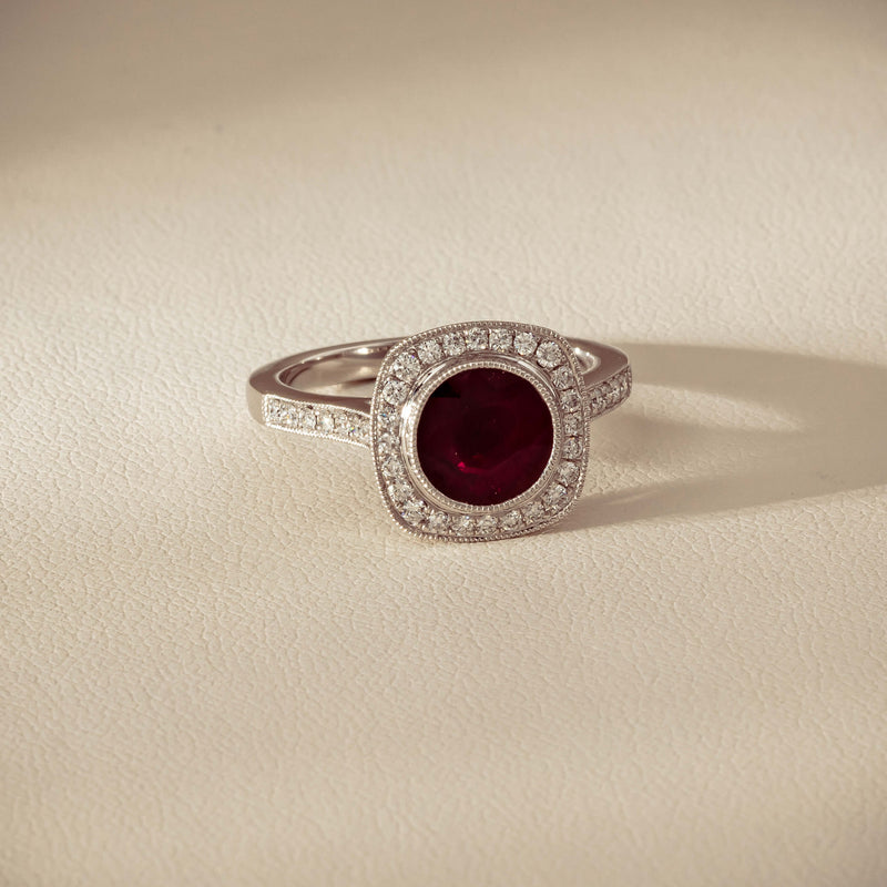 18ct White Gold 2.04ct Ruby & Diamond Cluster Ring - Ring - Walker & Hall