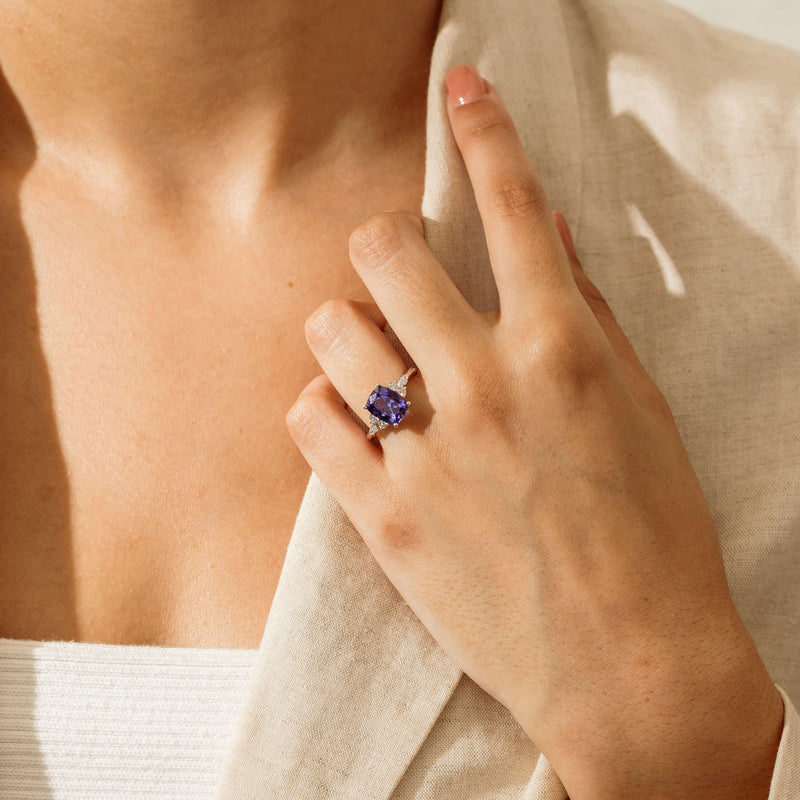 18ct White Gold 2.57ct Tanzanite & Diamond Oriana Ring - Ring - Walker & Hall