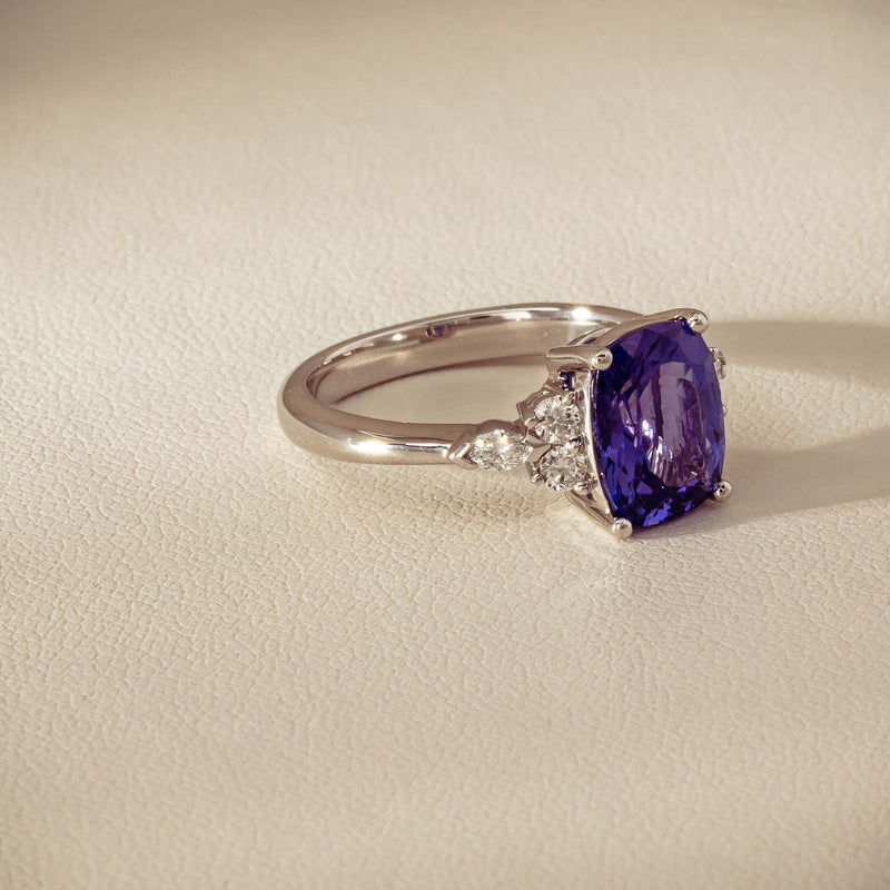 18ct White Gold 2.57ct Tanzanite & Diamond Oriana Ring - Ring - Walker & Hall