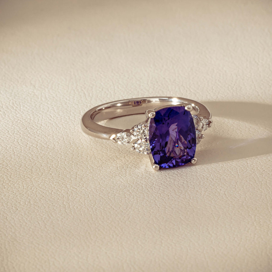 18ct White Gold 2.57ct Tanzanite & Diamond Oriana Ring - Ring - Walker & Hall